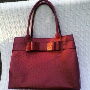 Beautiful red Kate Spade stamped ostrich tote.